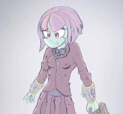 Size: 1043x962 | Tagged: safe, artist:mildockart, sunny flare, equestria girls, g4, anxiety, briefcase, clothes, crystal prep academy, crystal prep academy uniform, crystal prep shadowbolts, female, school uniform, solo, sunny flare's wrist devices