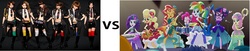 Size: 2580x529 | Tagged: safe, applejack, fluttershy, pinkie pie, rainbow dash, rarity, sci-twi, sunset shimmer, twilight sparkle, equestria girls, g4, my little pony equestria girls: legend of everfree, battle of the bands, crystal gala, drums, guitar, humane five, humane seven, humane six, kamen rider, kamen rider girls, keytar, music, musical instrument, sunset shredder, tambourine, the rainbooms, vs
