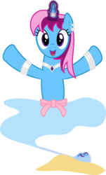 Size: 6400x10582 | Tagged: safe, artist:parclytaxel, oc, oc only, oc:parcly taxel, genie, genie pony, ain't never had friends like us, albumin flask, .svg available, absurd resolution, armband, bottle, bracelet, ear piercing, earring, gem, hooves in air, horn ring, jewelry, looking at you, magic, necklace, piercing, platinum, saddle arabia, sand, sapphire, shantae, simple background, smiling, solo, transparent background, vector, waistband, wingless