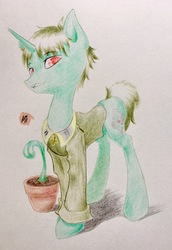 Size: 2641x3829 | Tagged: safe, artist:adetuddymax, oc, oc only, oc:nahuelin, pony, unicorn, clothes, high res, male, request, requested art, solo, traditional art, uniform