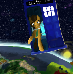Size: 1280x1296 | Tagged: safe, artist:sapphmod, doctor whooves, time turner, earth pony, pony, g4, doctor who, earth, male, solo, space, stallion, stars, tardis, tardis console room, tardis control room, the doctor