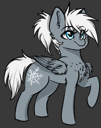 Size: 406x513 | Tagged: safe, artist:moonabelle, oc, oc only, oc:silvery snowcloud, pegasus, pony, female, mare, offspring, parent:double diamond, parent:night glider, parents:nightdiamond, raised hoof, simple background, solo