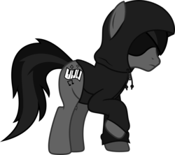 Size: 1281x1138 | Tagged: safe, artist:lightningbolt, derpibooru exclusive, earth pony, pony, g4, .svg available, clothes, frown, grayscale, hidden eyes, hood, hoodie, male, monochrome, ponified, raised hoof, shadow, show accurate, simple background, solo, stallion, svg, todd in the shadows, transparent background, vector, zipper