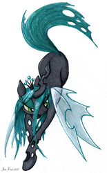 Size: 526x851 | Tagged: safe, artist:jenkiwi, queen chrysalis, changeling, changeling queen, g4, crown, female, jewelry, regalia, simple background, solo, traditional art