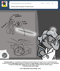 Size: 666x795 | Tagged: safe, artist:egophiliac, princess luna, moonstuck, g4, chalkboard, clothes, eyes closed, female, filly, glasses, grayscale, lab coat, magic, mcdonald's, monochrome, science woona, solo, woona, woonoggles, younger