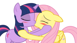 Size: 6400x3600 | Tagged: safe, artist:dharthez, fluttershy, twilight sparkle, pegasus, pony, unicorn, g4, .ai available, absurd resolution, blushing, duo, ears back, female, floppy ears, kiss on the lips, kissing, lesbian, mare, ship:twishy, shipping, simple background, transparent background, unicorn twilight, vector