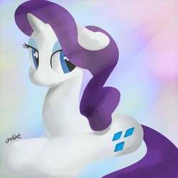 Size: 600x600 | Tagged: safe, artist:one$hot, rarity, pony, unicorn, g4, dock, female, floppy ears, gray background, hooves, horn, lineless, mare, minimalist, modern art, simple background, solo