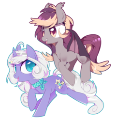 Size: 6313x6584 | Tagged: safe, artist:sorasku, oc, oc only, oc:dusk fire, oc:news flash, bat pony, pony, unicorn, absurd resolution, colored pupils, female, mare, simple background, transparent background