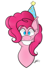 Size: 3138x4428 | Tagged: safe, artist:cosmicchrissy, pinkie pie, earth pony, pony, g4, bust, female, grin, hat, high res, party hat, portrait, simple background, smiling, solo, white background