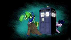 Size: 1920x1080 | Tagged: safe, artist:chibadeer, oc, oc only, earth pony, pony, unicorn, clothes, doctor who, female, magic, male, mare, stallion, tardis