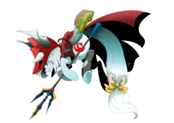 Size: 3507x2480 | Tagged: safe, artist:dormin-dim, pony, bat ears, cloak, clothes, female, final fantasy, freya crescent, hat, high res, mare, ponified, simple background, smiling, solo, transparent background, trident, weapon