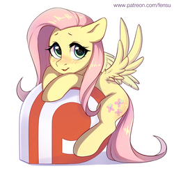 Size: 1446x1434 | Tagged: safe, artist:fensu-san, fluttershy, pegasus, pony, g4, blushing, cute, female, heart eyes, looking at you, mare, open mouth, patreon, patreon logo, shyabetes, simple background, solo, spread wings, white background, wingding eyes