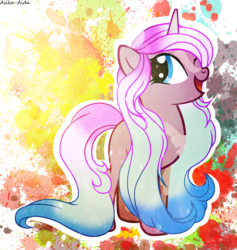 Size: 3021x3190 | Tagged: safe, artist:asika-aida, oc, oc only, oc:pallete, pony, unicorn, commission, cute, female, gradient mane, high res, long mane, looking back, mare, one eye closed, open mouth, smiling, solo, wink