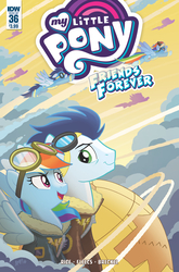 Size: 659x1000 | Tagged: safe, artist:tony fleecs, idw, official comic, rainbow dash, soarin', pegasus, pony, friends forever #36, g4, my little pony: friends forever, bomber jacket, clothes, comic cover, cover, cover art, duo focus, female, goggles, jacket, male, mare, spread wings, stallion