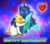 Size: 1236x1080 | Tagged: safe, artist:majkashinoda626, princess luna, pterosaur, g4, alphys, crossover, crossover shipping, cute, dinosaur train, eyes closed, gift art, gradient background, happy birthday, heart, hug, lunabetes, shipping, smiling, text, trio, undertale, winghug