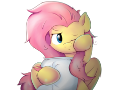 Size: 1023x731 | Tagged: safe, artist:ando, artist:psychotheone, fluttershy, g4, female, messy mane, morning ponies, pillow, simple background, solo, transparent background