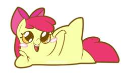 Size: 1050x616 | Tagged: safe, artist:coggler, artist:frog&cog, artist:gopherfrog, apple bloom, g4, adorabloom, blushing, chubbie, cute, draw me like one of your french girls, female, on side, simple background, smiling, solo, transparent background