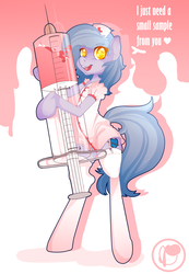 Size: 1000x1441 | Tagged: dead source, safe, artist:anithedrawist, oc, oc only, oc:code blue, earth pony, pony, bipedal, clothes, giant syringe, nurse, socks, solo, syringe