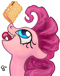 Size: 800x1009 | Tagged: safe, artist:gingerfoxy, pinkie pie, g4, balancing, female, food, ice cream, ice cream sandwich, ponies balancing stuff on their nose, simple background, solo, tongue out, transparent background, treat on nose