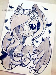 Size: 1200x1600 | Tagged: safe, artist:mrsremi, oc, oc only, flower, monochrome, solo, traditional art