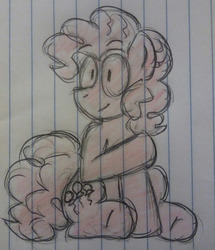 Size: 1280x1491 | Tagged: safe, artist:dragalgepony, pinkie pie, g4, female, lined paper, sitting, solo, traditional art