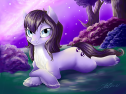 Size: 800x600 | Tagged: safe, artist:faline-art, oc, oc only, pony, chest fluff, crossed hooves, female, mare, night, pose, relaxed, relaxing, sky, solo, stars