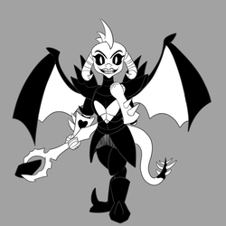Size: 1280x1280 | Tagged: safe, artist:midnight-wizard, princess ember, dragon, g4, bloodstone scepter, clothes, cosplay, costume, dragon lord ember, female, monochrome, solo, undertale, undyne, undyne the undying