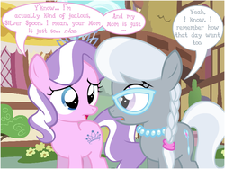 Size: 800x600 | Tagged: safe, artist:flash equestria photography, diamond tiara, silver spoon, earth pony, pony, g4, duo, female, filly, foal, glasses, implied spoiled rich, jewelry, looking at each other, looking at someone, necklace, pearl necklace, sympathy, tiara