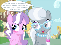 Size: 800x600 | Tagged: safe, artist:flash equestria photography, diamond tiara, silver spoon, earth pony, pony, g4, blushing, cute, diamondbetes, female, filly, foal, glasses, jewelry, necklace, pearl necklace