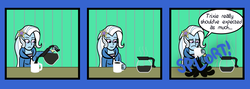 Size: 3300x1173 | Tagged: safe, artist:oneovertwo, trixie, comic:trixie enemy of, equestria girls, g4, clothes, coffee, comic, cup, dialogue, female, frown, hoodie, solo, unamused