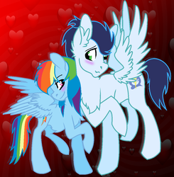 Size: 972x992 | Tagged: safe, artist:soarinrainbowdash3, rainbow dash, soarin', pony, g4, blushing, chest fluff, ear fluff, male, ship:soarindash, shipping, straight