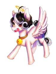 Size: 768x1024 | Tagged: safe, artist:iponylover, oc, oc only, oc:snow angel, pegasus, pony, bell, bell collar, collar, female, heterochromia, mare, solo