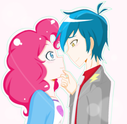 Size: 950x923 | Tagged: safe, artist:biscuitloveskitty, pinkie pie, thunderbass, equestria girls, g4, art trade, blushing, couple, crack shipping, male, pinkiebass, shipping, straight