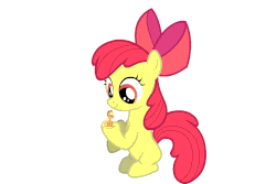 Size: 833x556 | Tagged: safe, artist:shelikof launch, apple bloom, applejack, earth pony, pony, bridle gossip, g4, animated, appletini, female, fetish, filly, gif, mare, micro, poison joke, predbloom, preyjack, show accurate, sibling vore, simple background, solo, swallowing, throat bulge, vore, white background
