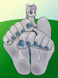 Size: 500x667 | Tagged: safe, artist:radiantaurora, maud pie, earth pony, anthro, plantigrade anthro, g4, feet, female, fetish, foot fetish, foot focus, foot tease, solo, toe ring