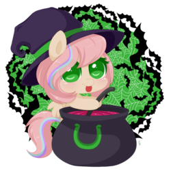 Size: 600x600 | Tagged: safe, artist:exceru-karina, oc, oc only, oc:sweet skies, pony, cauldron, hat, solo, witch