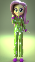 Size: 1080x1920 | Tagged: safe, artist:efk-san, fluttershy, equestria girls, g4, 3d, blushing, clothes, female, pajamas, solo
