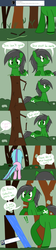 Size: 1280x5745 | Tagged: safe, artist:hummingway, oc, oc only, oc:feather hummingway, oc:swirly shells, ask-humming-way, dialogue, forest, high res, tumblr, tumblr comic