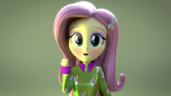 Size: 3840x2160 | Tagged: safe, artist:efk-san, fluttershy, equestria girls, g4, 3d, blender, blushing, clothes, female, high res, open mouth, pajamas, solo, wallpaper