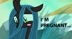 Size: 1324x732 | Tagged: safe, edit, edited screencap, screencap, queen chrysalis, changeling, changeling queen, g4, to where and back again, female, implied pregnancy, meme, pregnant, solo