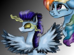 Size: 1024x768 | Tagged: dead source, safe, artist:neonspirit17, rainbow dash, soarin', pony, fanfic:piercing the heavens, g4, artificial horn, crying, fake horn, fanfic, fanfic art, male, ship:soarindash, shipping, straight