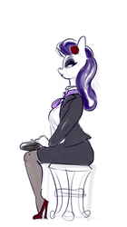 Size: 833x1484 | Tagged: safe, artist:helloiamyourfriend, rarity, anthro, g4, alternate hairstyle, clothes, colored sketch, eyeshadow, female, flower, formal wear, high heels, lipstick, makeup, necktie, purse, shoes, simple background, sitting, sketch, solo, stool, white background