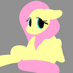 Size: 600x600 | Tagged: safe, artist:one$hot, fluttershy, pegasus, pony, g4, female, floppy ears, gray background, lineless, mare, minimalist, simple background, sitting, solo