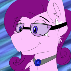 Size: 4000x4000 | Tagged: safe, artist:treble sketch, oc, oc only, oc:amethyst dust, pony, commission, glasses, jewelry, necklace, smiling, solo