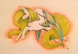 Size: 1024x713 | Tagged: safe, artist:oneiria-fylakas, oc, oc only, pegasus, pony, fangs, female, mare, solo, traditional art