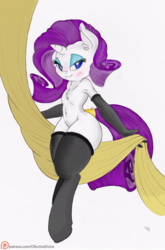 Size: 658x1000 | Tagged: safe, artist:cabrony, artist:dfectivedvice, rarity, unicorn, anthro, unguligrade anthro, g4, clothes, colored, female, socks, solo, stockings, thigh highs