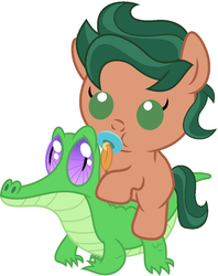 Size: 786x992 | Tagged: safe, artist:red4567, gummy, timber spruce, pony, equestria girls, g4, my little pony equestria girls: legend of everfree, baby, baby pony, cute, equestria girls ponified, pacifier, ponies riding gators, ponified, riding