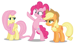 Size: 1900x1125 | Tagged: safe, artist:hendro107, applejack, fluttershy, pinkie pie, earth pony, pegasus, pony, buckball season, g4, .psd available, belly, bipedal, female, mare, simple background, transparent background, trio, trio female, vector