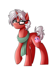 Size: 2700x3600 | Tagged: safe, artist:rubywave32, oc, oc only, pony, unicorn, clothes, glasses, high res, hipster, male, raised hoof, scarf, simple background, solo, stallion, transparent background