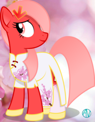 Size: 1080x1383 | Tagged: safe, artist:arifproject, oc, oc only, oc:downvote, earth pony, pony, derpibooru, g4, 2017, abstract background, cheongsam, chinese new year, clothes, cute, derpibooru ponified, earth pony oc, hair over one eye, hairclip, meta, ponified, red coat, red eyes, red fur, red hair, red mane, red tail, solo, tail, vector, year of the rooster